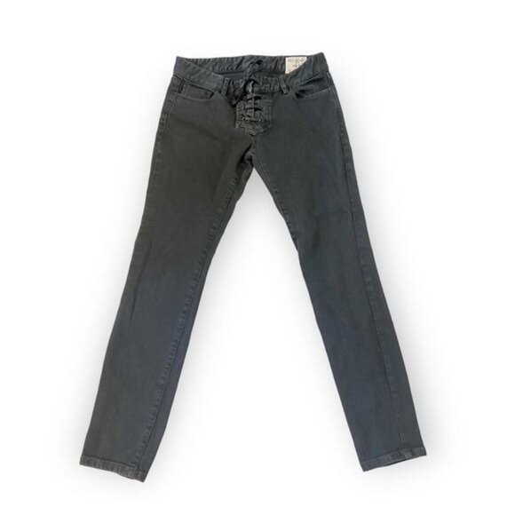 Nili Lotan Washed Black Lace-Up Front Skinny Jeans, Size 0 - Picture 5 of 12